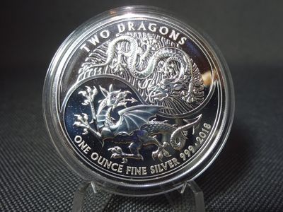 Silbermünze England 2018 2 Pounds Two Dragons Chinesischer Walisischer Drache 1 Oz Unze Silbermünze England 2018 2 Pounds Two Dragons Chinesischer Walisischer Drache 1 Oz Unze