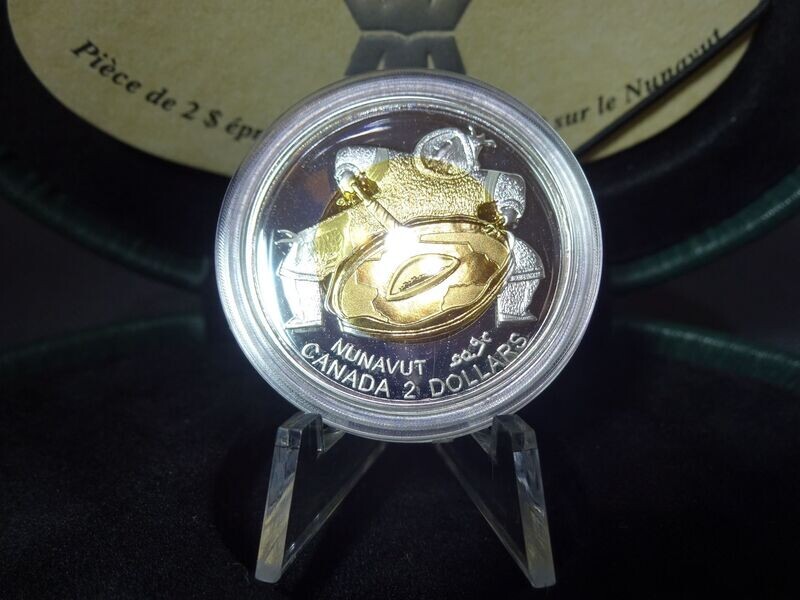 Silbermünze Kanada 1999 2 Dollars Ureinwohner Indianer Nunavut Musiker Trommler Gilded Proof