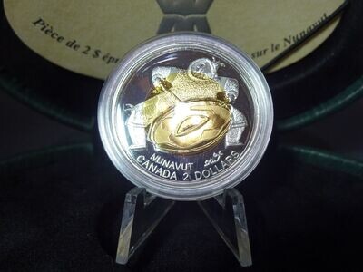 Silbermünze Kanada 1999 2 Dollars Ureinwohner Indianer Nunavut Musiker Trommler Gilded Proof Silbermünze Kanada 1999 2 Dollars Ureinwohner Indianer Nunavut Musiker Trommler Gilded Proof