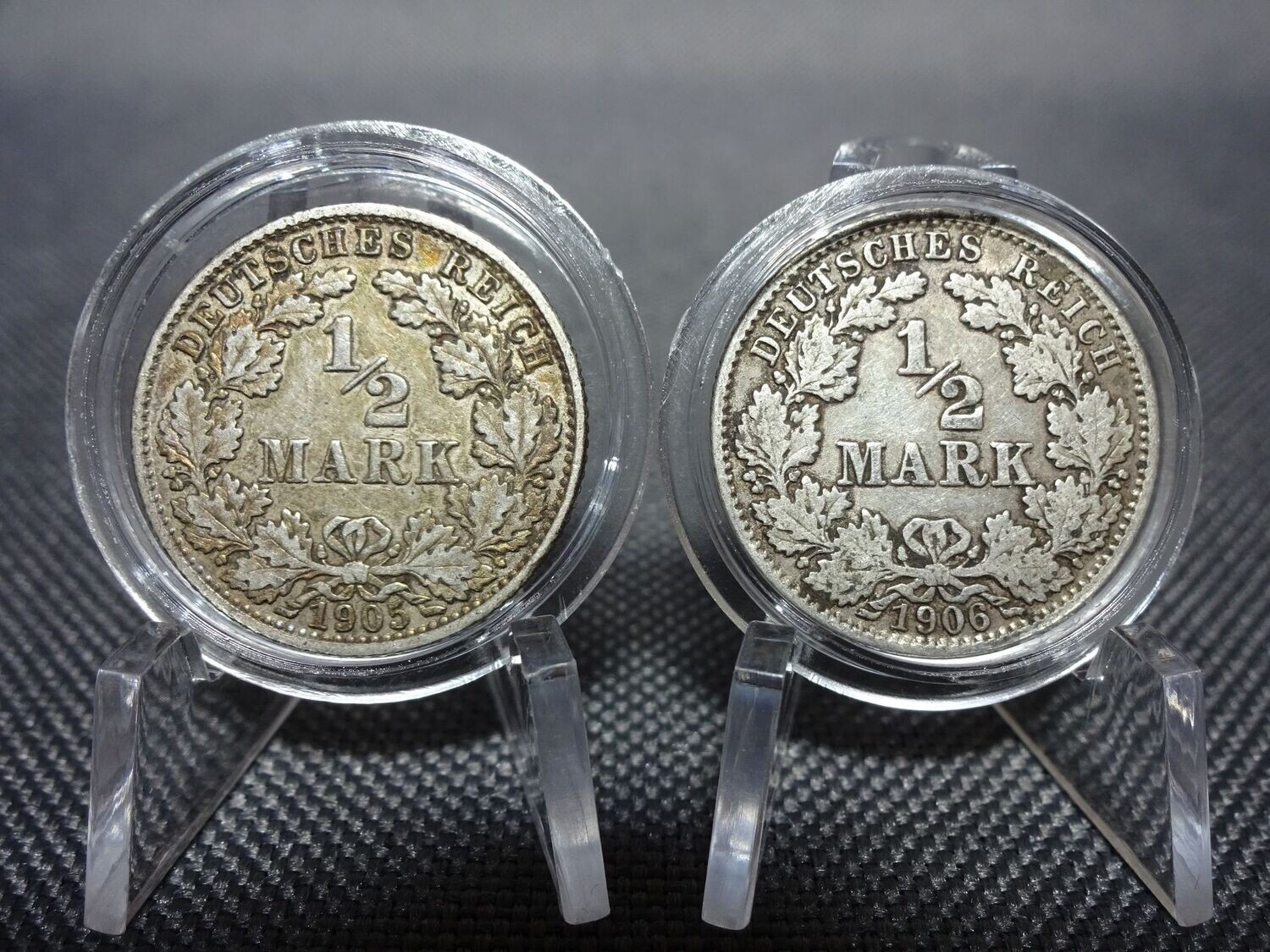 Silbermünzen Set Deutsches Kaiserreich 1905 1906 G 1/2 Mark Karlsruhe Patina Silbermünzen Set Deutsches Kaiserreich 1905 1906 G 1/2 Mark Karlsruhe Patina