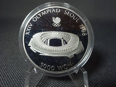 Silbermünze Südkorea 1987 5000 Won Olympia 1988 Stadion PP Proof 1/2 Oz Unze Silbermünze Südkorea 1987 5000 Won Olympia 1988 Stadion PP Proof 1/2 Oz Unze