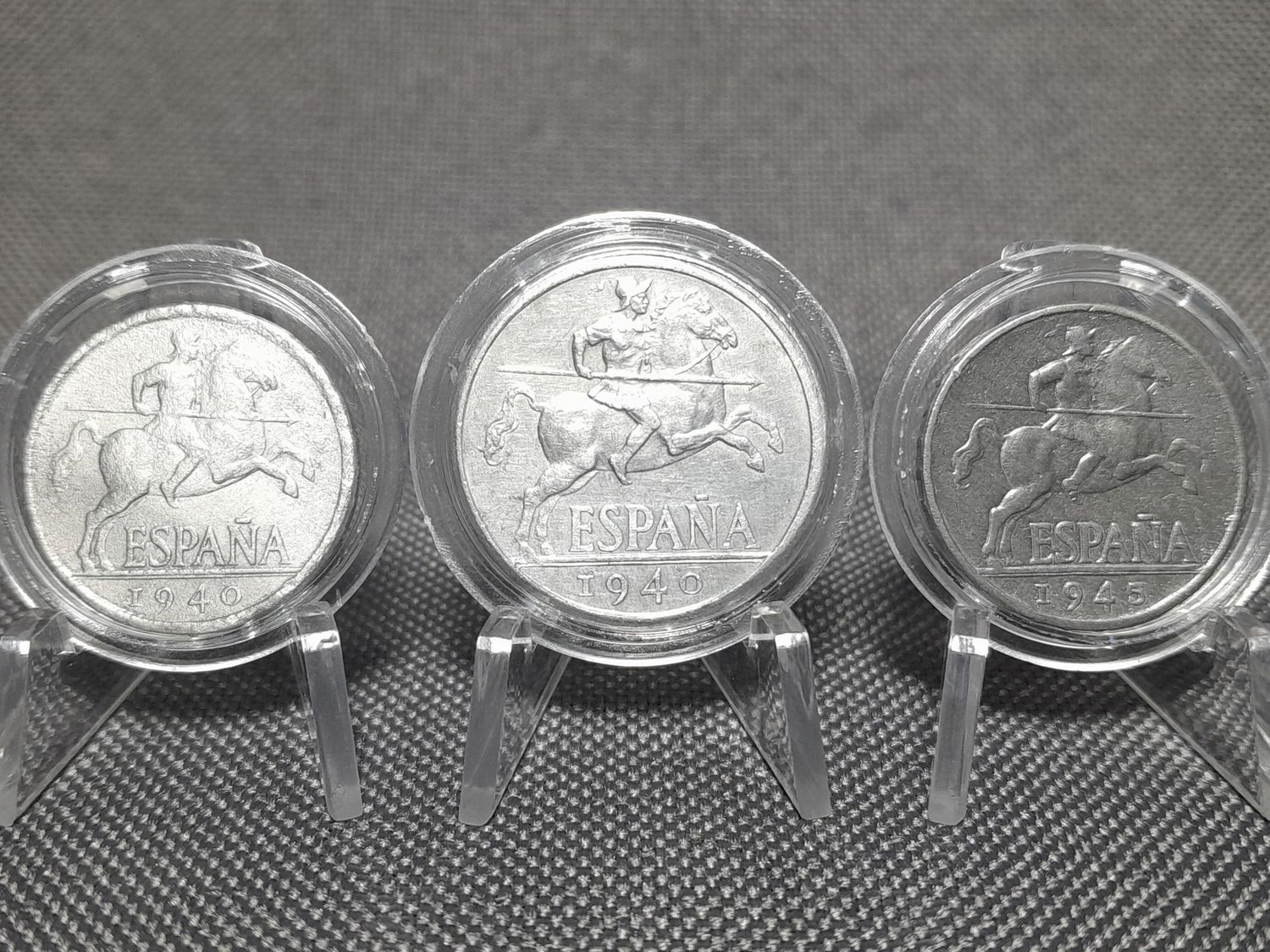 Münzen Set Spanien 1940 1945 5 10 Centimos Fehlprägung Franco Pferd Reiter Erhaltung