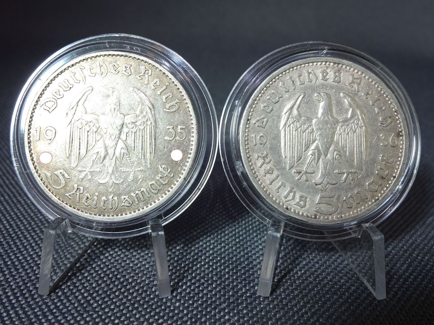 Silbermünzen-Set Drittes Reich 1935 & 1936 A 5 Reichsmark Garnisonkirche Hindenburg Silbermünzen-Set Drittes Reich 1935 & 1936 A 5 Reichsmark Garnisonkirche Hindenburg