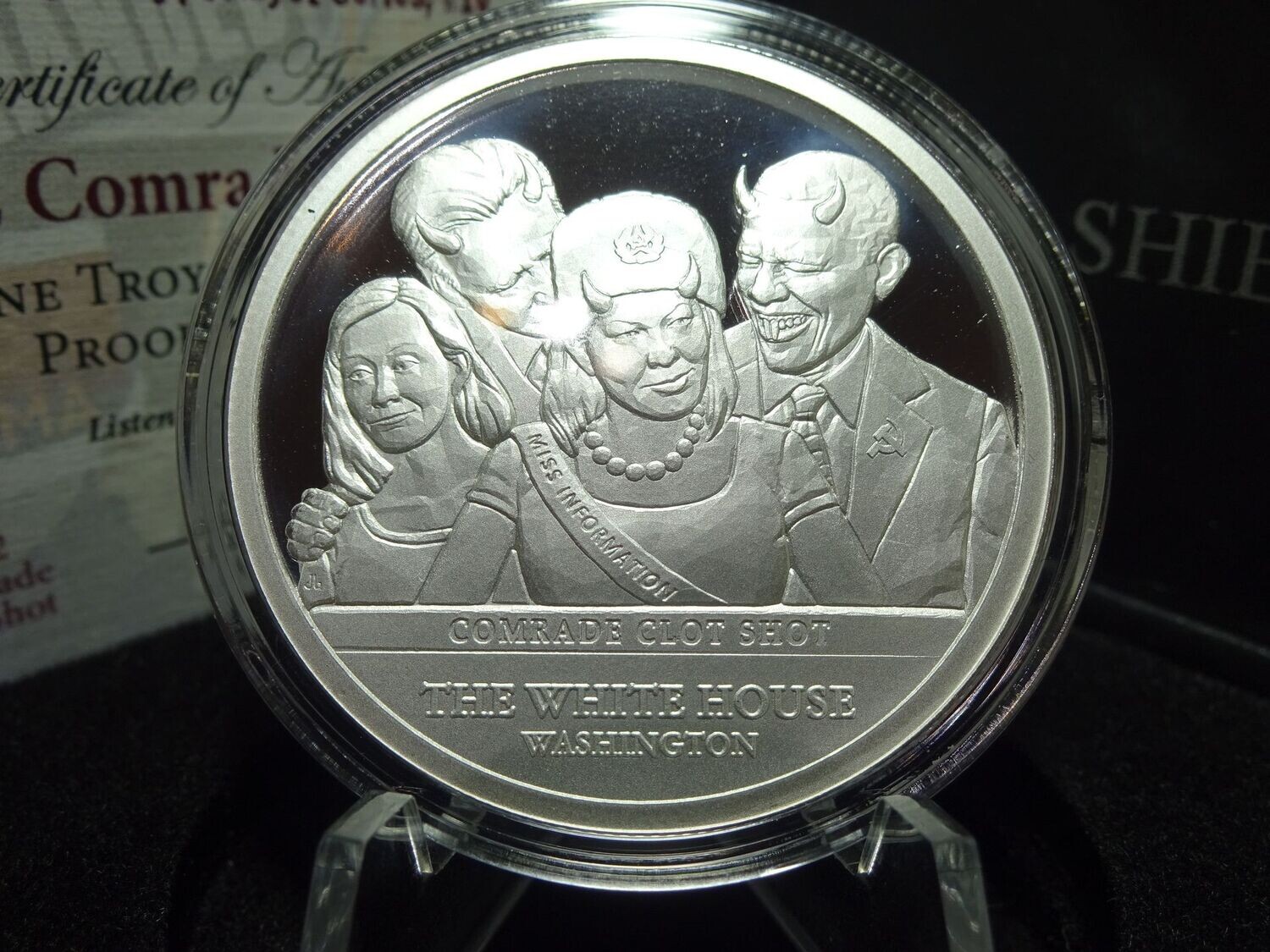 Silbermedaille USA 2022 Comrade Clot Shot Biden Obama Silver Shield PP Proof 1 Oz Unze Silbermedaille USA 2022 Comrade Clot Shot Biden Obama Silver Shield PP Proof 1 Oz Unze