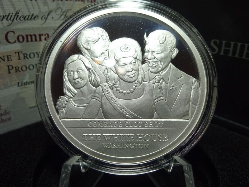 Silbermedaille USA 2022 Comrade Clot Shot Biden Obama Silver Shield PP Proof 1 Oz Unze Silbermedaille USA 2022 Comrade Clot Shot Biden Obama Silver Shield PP Proof 1 Oz Unze