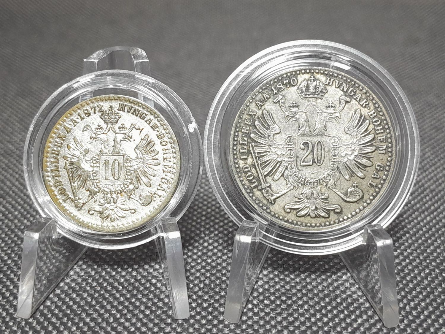 Silbermünzen Set Österreich 1870 1872 10 20 Kreuzer Kaiser Franz Joseph I. KuK Patina