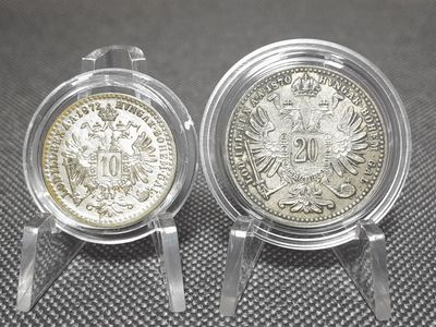 Silbermünzen Set Österreich 1870 1872 10 20 Kreuzer Kaiser Franz Joseph I. KuK Patina