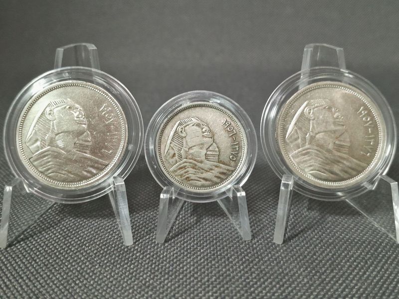 Silbermünzen Set Ägypten 1956 1957 ١٣٧٦ ١٣٧٥ 5 10 Piaster Sphinx Patina Silbermünzen Set Ägypten 1956 1957 ١٣٧٦ ١٣٧٥ 5 10 Piaster Sphinx Patina