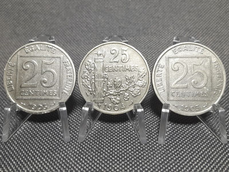 Münzen Set Frankreich 1903 1904 25 Centimes
