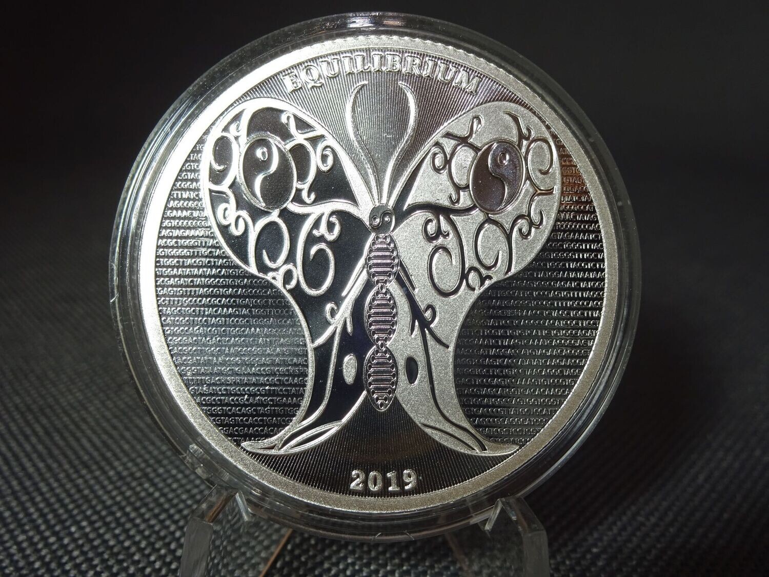 Silbermünze Tokelau 2019 5 Dollars Equilibrium DNA Ying Yang Schmetterling 1 Oz Unze