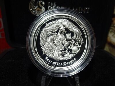 Silbermünze Australien 2012 1 Dollar Lunar II Dragon Drache High Relief PP Proof 1 Oz Unze