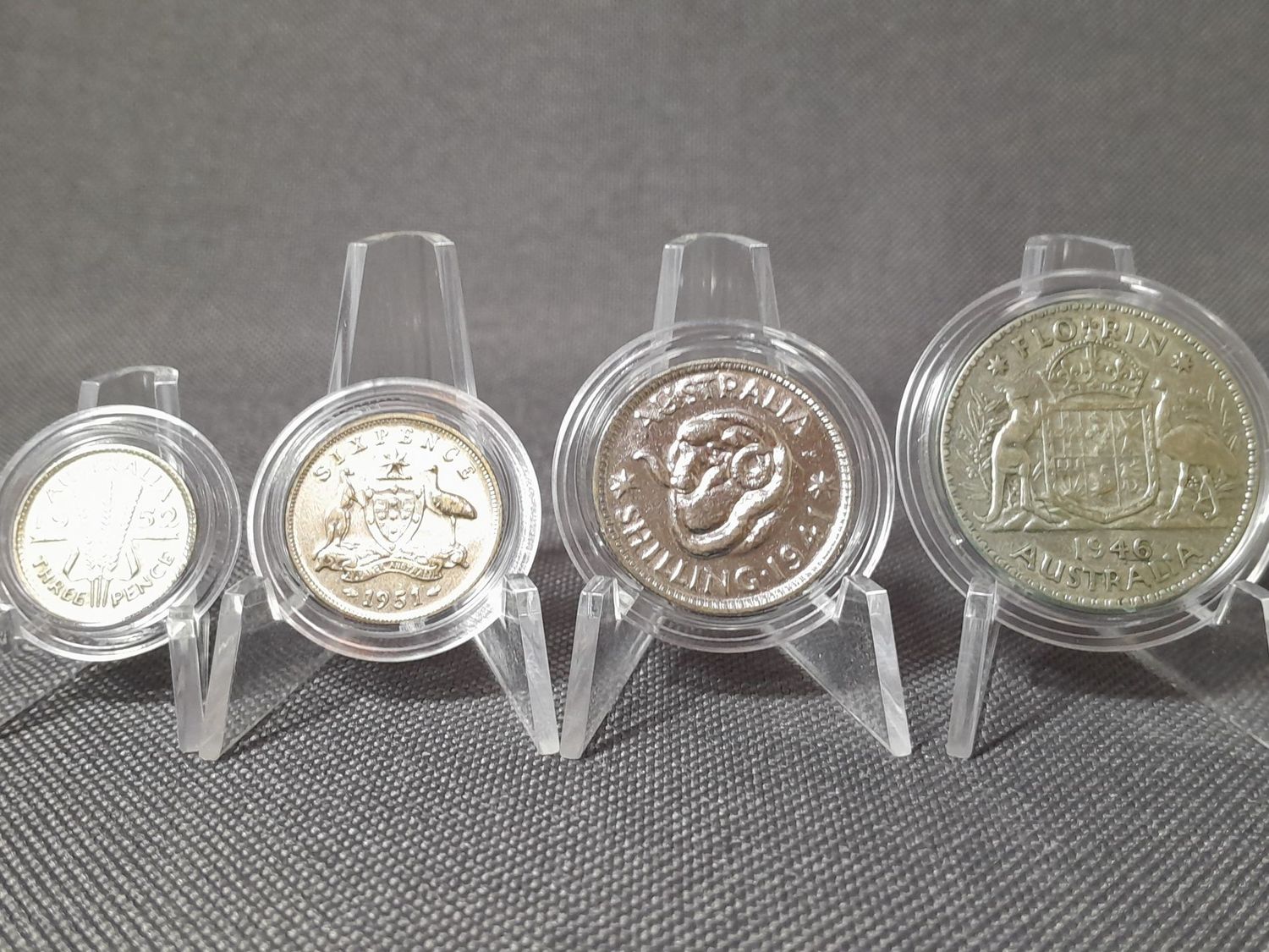 Silbermünzen Set Australien 1941 1946 1951 1952 3 6 Pence Shilling Florin King George VI. Silbermünzen Set Australien 1941 1946 1951 1952 3 6 Pence Shilling Florin King George VI.
