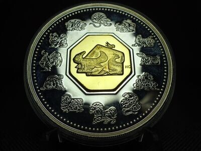 Silbermünze Kanada 2009 15 Dollars Lunar Ox Jahr Ochse Gilded PP Proof > 1 Oz Unze Silbermünze Kanada 2009 15 Dollars Lunar Ox Jahr Ochse Gilded PP Proof > 1 Oz Unze