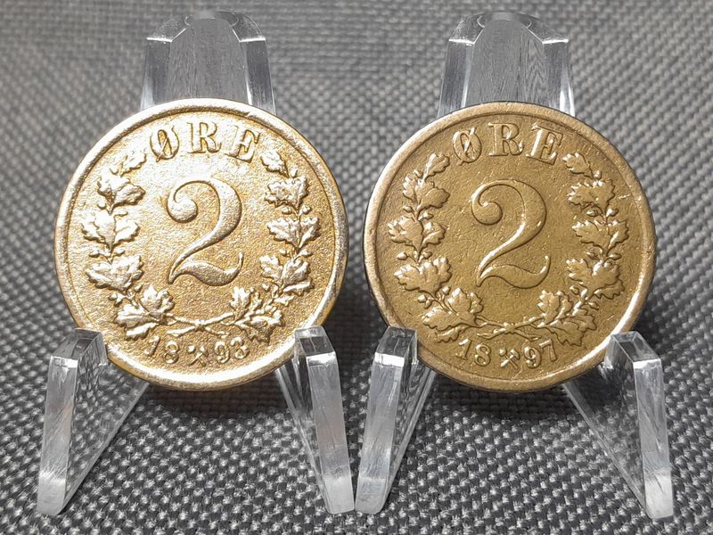 Münzen Set Norwegen 1893 1897 2 Öre König Oskar II. Erhaltung