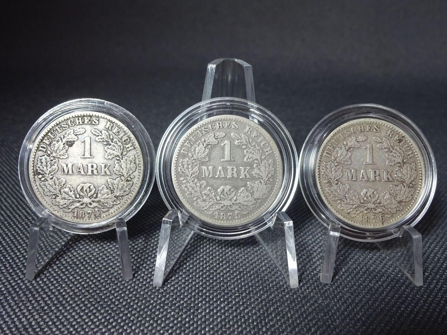 Silbermünzen Set Deutsches Kaiserreich 1874 1875 1876 G 1 Mark Karlsruhe Fehlprägung