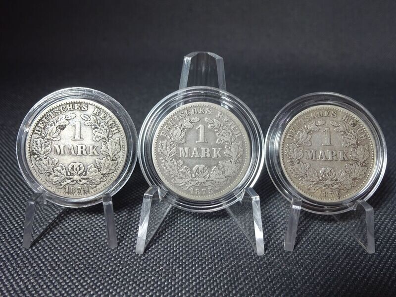 Silbermünzen Set Deutsches Kaiserreich 1874 1875 1876 G 1 Mark Karlsruhe Fehlprägung