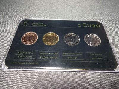 Edelmetall-Set Münze Monaco 2012 4x 2 Euro Rotgold Gelbgold Ruthenium Platin Blister Edelmetall-Set Münze Monaco 2012 4x 2 Euro Rotgold Gelbgold Ruthenium Platin Blister