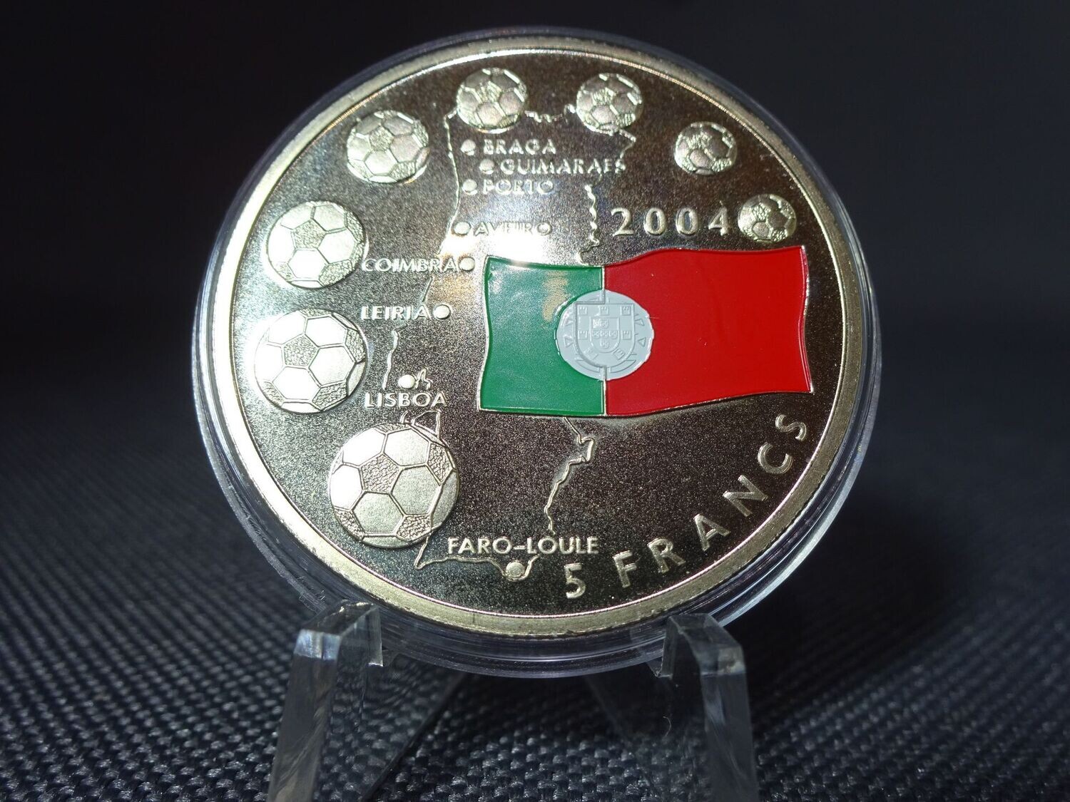 Münze Kongo 2003 5 Francs UEFA Fussball Europameisterschaft 2004 Portugal Farbe Münze Kongo 2003 5 Francs UEFA Fussball Europameisterschaft 2004 Portugal Farbe