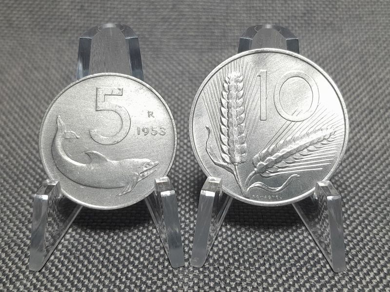 Münzen Set Italien 1953 5 10 Lire Delfin Weizen Erhaltung!