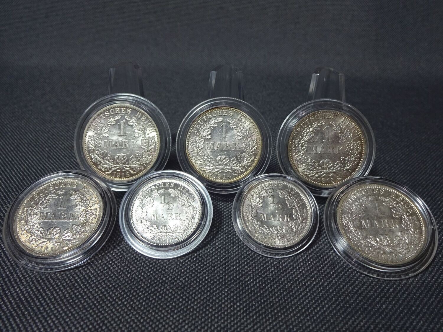 Silbermünzen Set Deutsches Kaiserreich 1914 1915 1916 A D F 1/2 1 Mark Erhaltung!