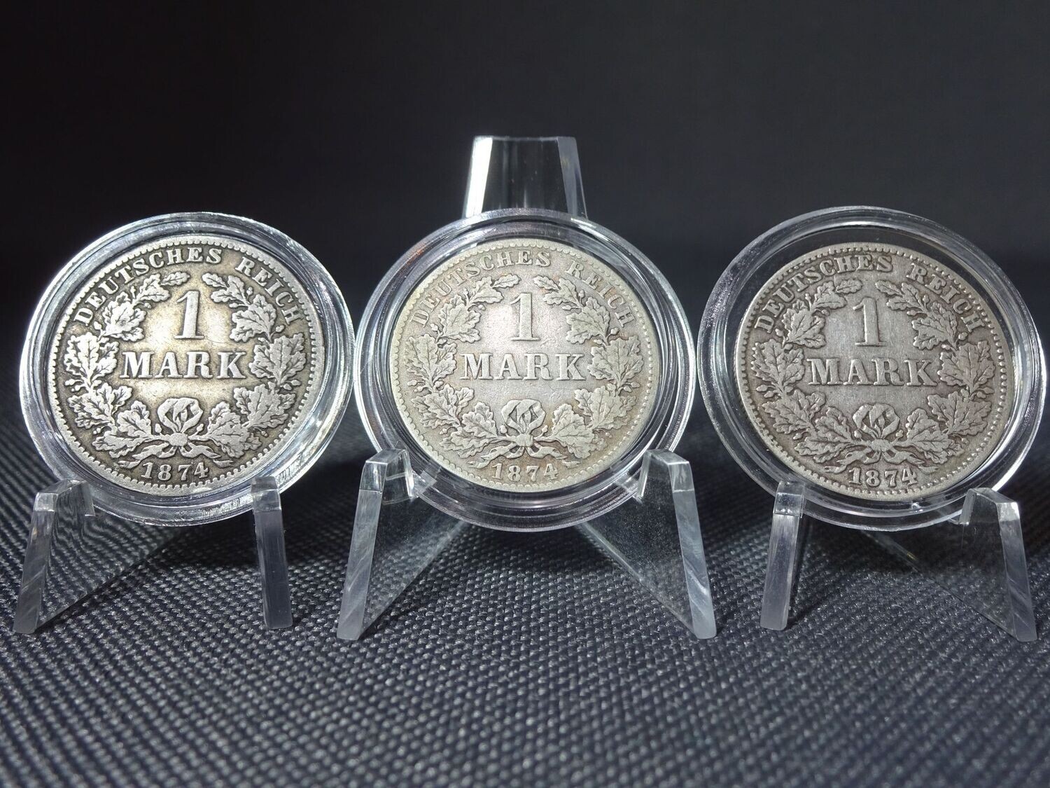 Silbermünzen-Set Deutsches Kaiserreich 1874 A B C 1 Mark Patina
