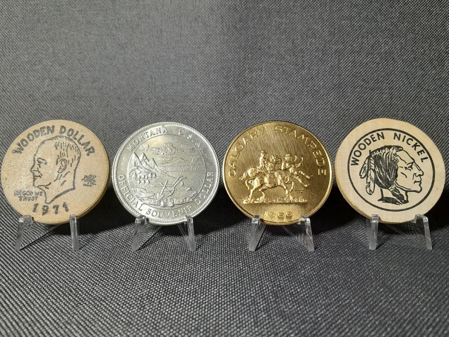 Münzen Set USA Kanada 1964 1966 1969 1971 Wooden Dollar Nickel Holz Montana Calgary Stampede Souvenir Münzen Set USA Kanada 1964 1966 1969 1971 Wooden Dollar Nickel Holz Montana Calgary Stampede Souvenir