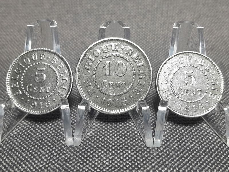 Münzen Set Belgien 1916 5 10 Centimes Albert I. Löwe Belgique
