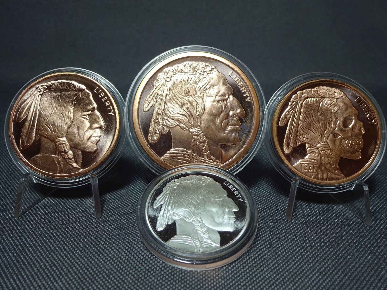 Silbermedaille USA Buffalo Indianer Kopf Skull Head Set Kupfer 1/2 1 2 Oz Unze