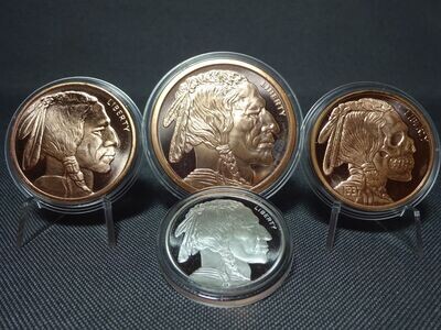 Silbermedaille USA Buffalo Indianer Kopf Skull Head Set Kupfer 1/2 1 2 Oz Unze
