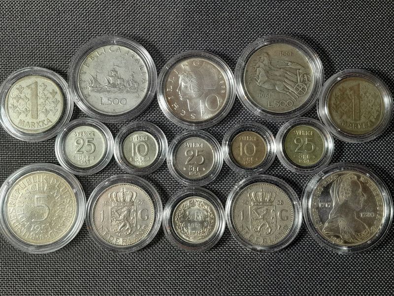 Silbermünzen Set 1951 - 1972 Österreich Schweden Italien Schweiz Finnland Niederland Deutschland Mark Gulden
