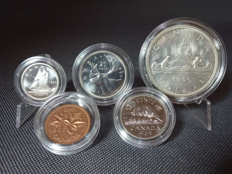 Silbermünzen Set Kanada 1965 1 Cent - 1 Dollar Indianer Kanu Maple Leaf Silbermünzen Set Kanada 1965 1 Cent - 1 Dollar Indianer Kanu Maple Leaf