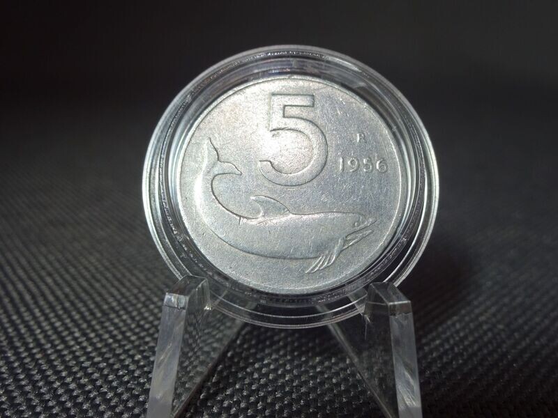Münze Italien 1956 5 Lire Delfin Rarität Selten 3.