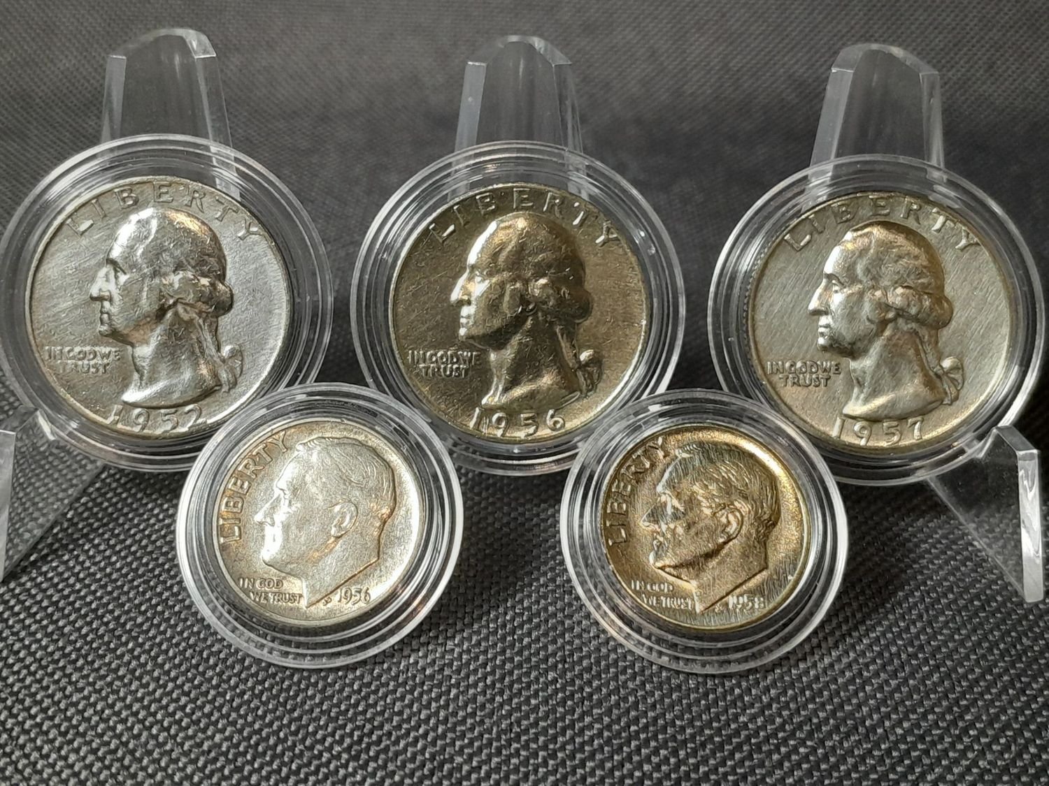 Silbermünzen Set USA 1952 - 1958 Dime 10 Cent Quarter 1/4 Dollar Washington Roosevelt Silbermünzen Set USA 1952 - 1958 Dime 10 Cent Quarter 1/4 Dollar Washington Roosevelt