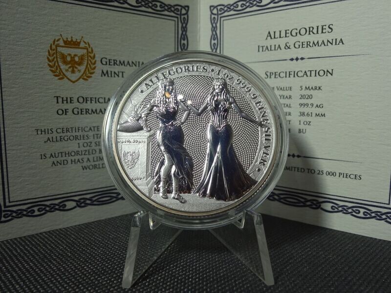 Silbermedaille Polen 2020 5 Mark The Allegories Italia & Germania Mint 1 Oz Unze Silbermedaille Polen 2020 5 Mark The Allegories Italia & Germania Mint 1 Oz Unze