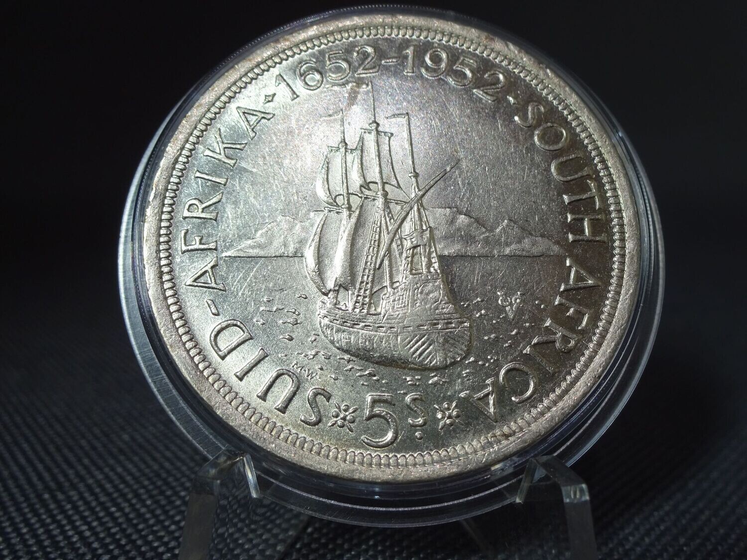 Silbermünze Südafrika 1952 5 Schilling Gründung Kapstadt (2.) Silbermünze Südafrika 1952 5 Schilling Gründung Kapstadt (2.)