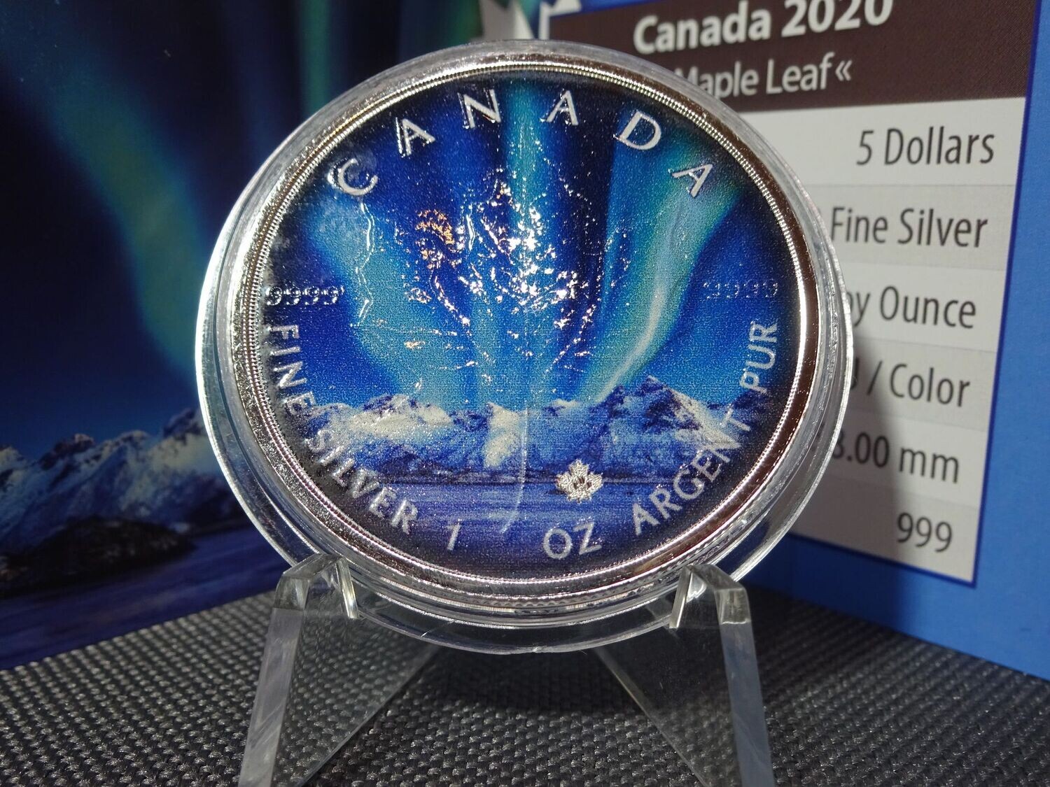 Silbermünze Kanada 2020 5 Dollars Maple Leaf Jasper Park 1st Polar Lights Lichter Farbe 1 Oz Unze