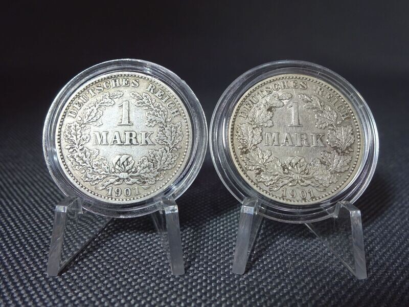 Silbermünzen Set Deutsches Kaiserreich 1901 E G 1 Mark Fehlprägung