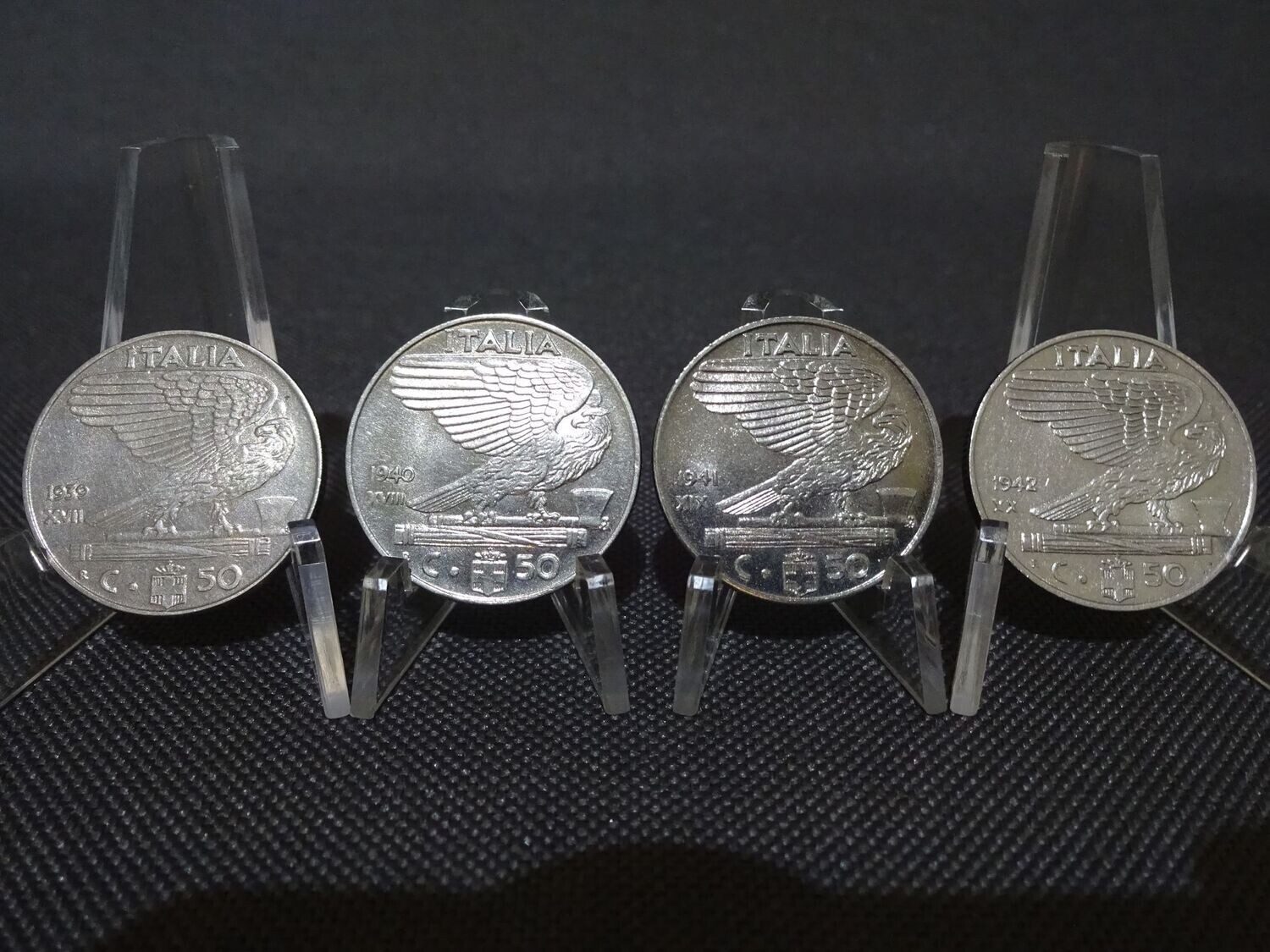 Münzen-Set Italien 1939 - 1942 50 Centesimi Vittorio III. Faschistenprägung