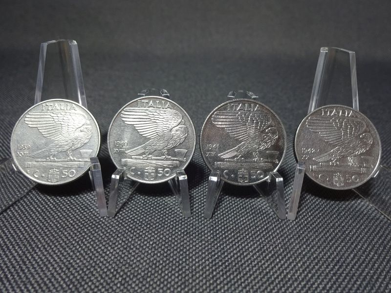 Münzen Set Italien 1939 1940 1941 1942 50 Centesimi Vittorio Faschistenprägung