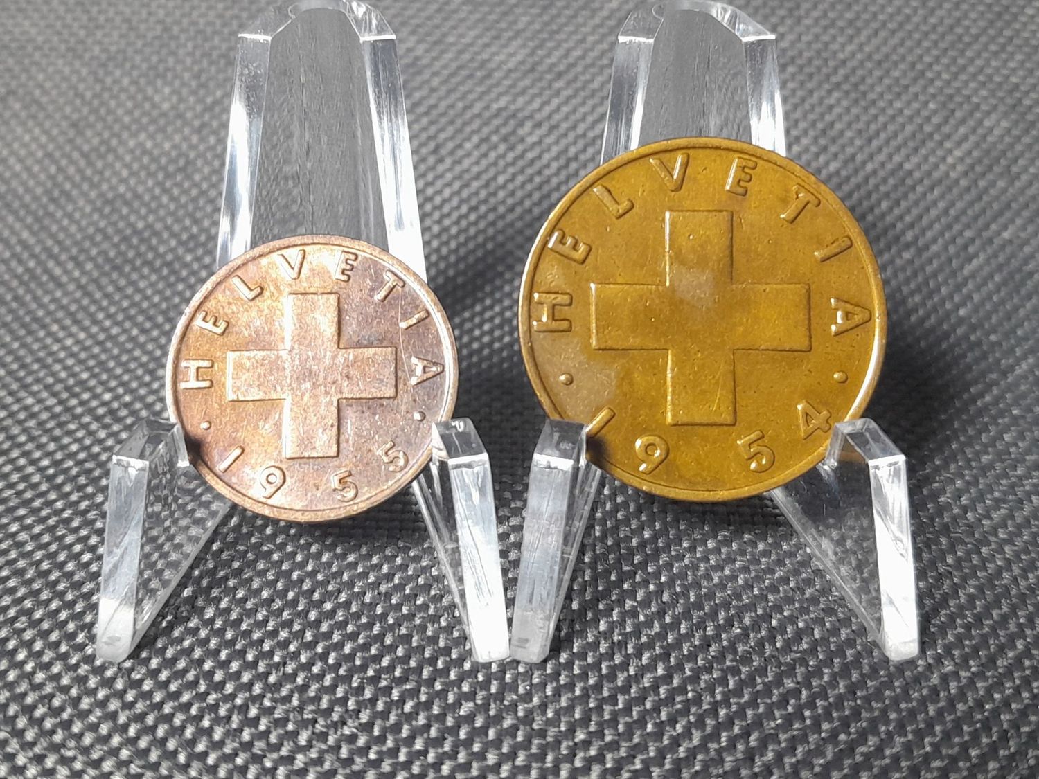 Münzen Set Schweiz 1954 1955 1 2 Rappen Helvetia Patina