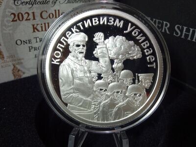 Silbermedaille USA 2021 Kollektivismus Tötet Kills Stalin Silver Shield PP Proof 1 Oz Unze