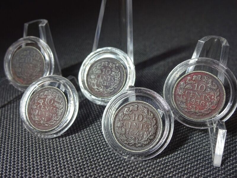 Silbermünzen Niederlande Set 1930 1936 1938 1939 1941 10 Cents Königin Wilhelmina Silbermünzen Niederlande Set 1930 1936 1938 1939 1941 10 Cents Königin Wilhelmina