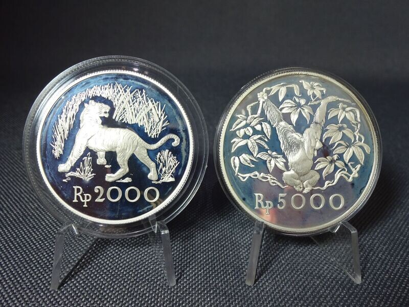 Silbermünzen Indonesien Set 1974 2000 5000 Rupiah Tiger Orang Utan Wildlife Naturschutz WWF PP Proof Silbermünzen Indonesien Set 1974 2000 5000 Rupiah Tiger Orang Utan Wildlife Naturschutz WWF PP Proof