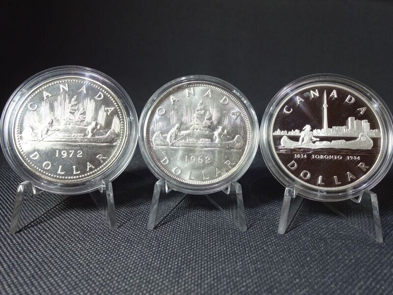 Silbermünzen Set Kanada 1962 1972 1984 1 Dollar Kanu Indianer Toronto PP Proof