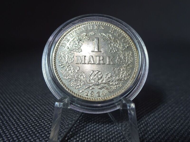 Silbermünze Deutsches Kaiserreich 1914 G 1 Mark Karlsruhe Fehlprägung Erhaltung!