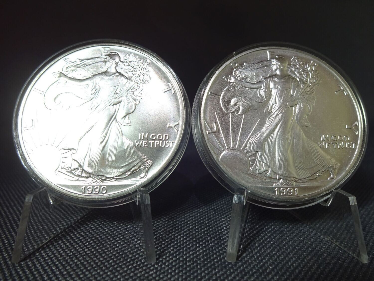 Silbermünzen Set USA 1990 1991 1 Dollar American Silver Eagle Walking Liberty 1 Oz Unze Silbermünzen Set USA 1990 1991 1 Dollar American Silver Eagle Walking Liberty 1 Oz Unze
