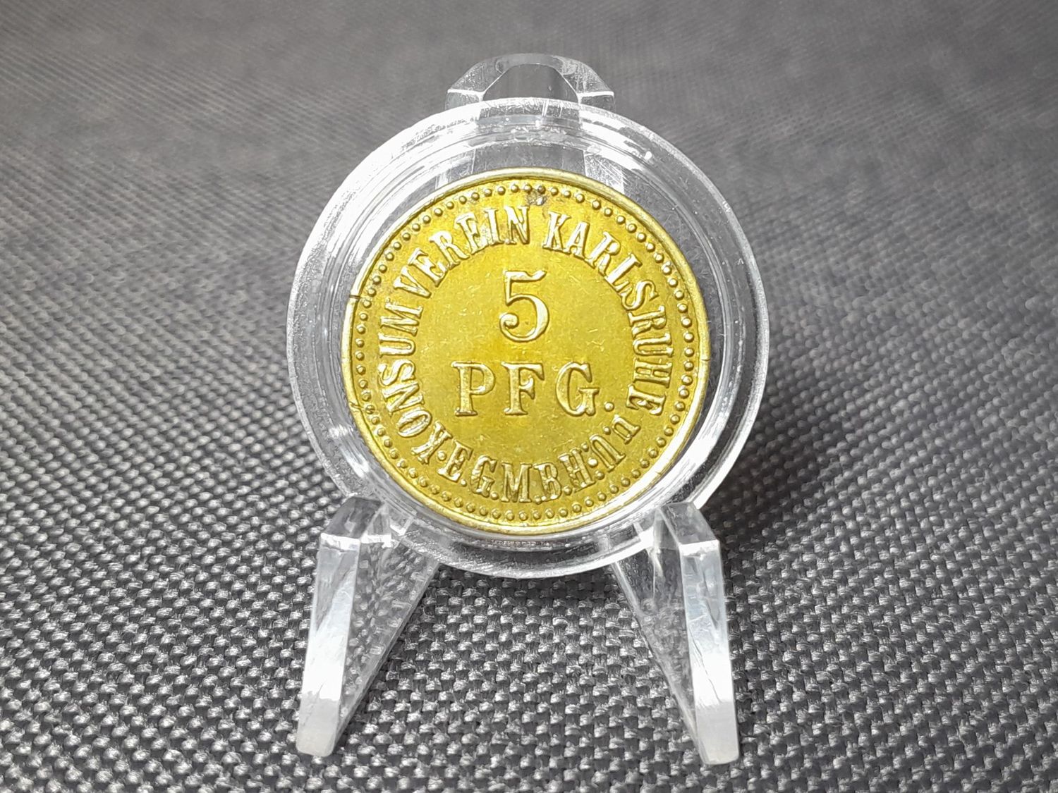 Wertmarke Deutsches Kaiserreich 5 Pfennig Jeton Konsumverein Karlsruhe Gegenmarke Erhaltung! Wertmarke Deutsches Kaiserreich 5 Pfennig Jeton Konsumverein Karlsruhe Gegenmarke Erhaltung!