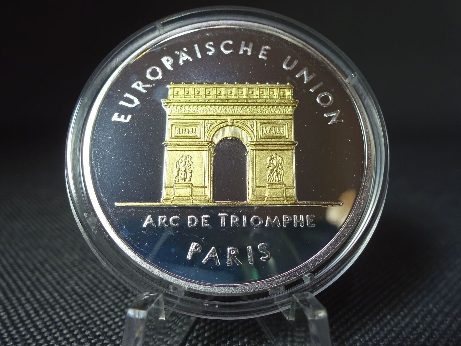 Silbermedaille Frankreich Paris Triumphbogen Europa Metropolen Gilded PP Proof Silbermedaille Frankreich Paris Triumphbogen Europa Metropolen Gilded PP Proof