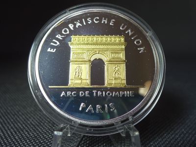 Silbermedaille Frankreich Paris Triumphbogen Europa Metropolen Gilded PP Proof Silbermedaille Frankreich Paris Triumphbogen Europa Metropolen Gilded PP Proof