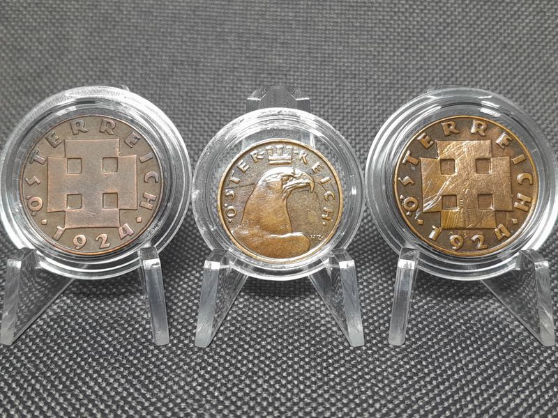 Münzen Set Österreich 1924 100 200 Kronen Patina